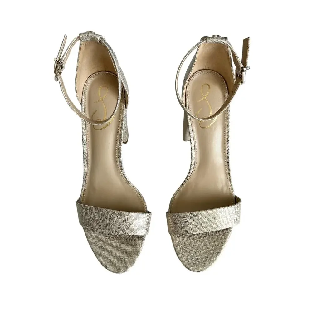 Sam Edelman Yaro Jute Metallic Ankle Strap Heel Sandals Size 9